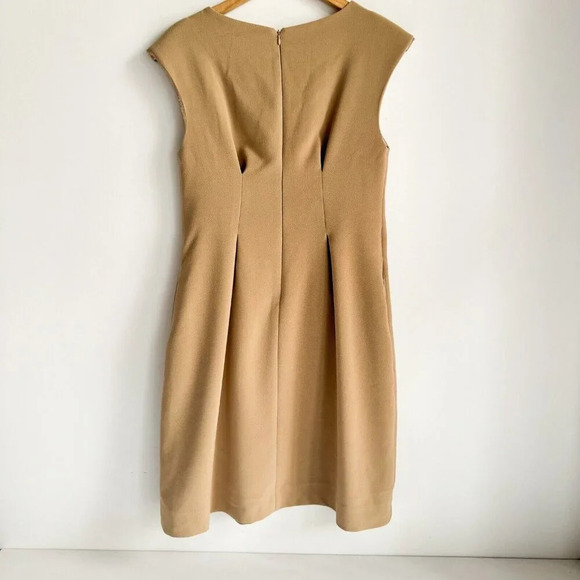 Queen of Hearts  Camel Beige Classic Sleeveless SHeath Midi Dress 3 - Picture 3 of 6